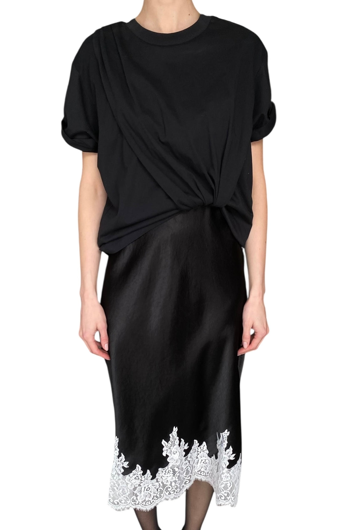 Philip Lim Black & White Lace Trim Combo Dress - S / US 4