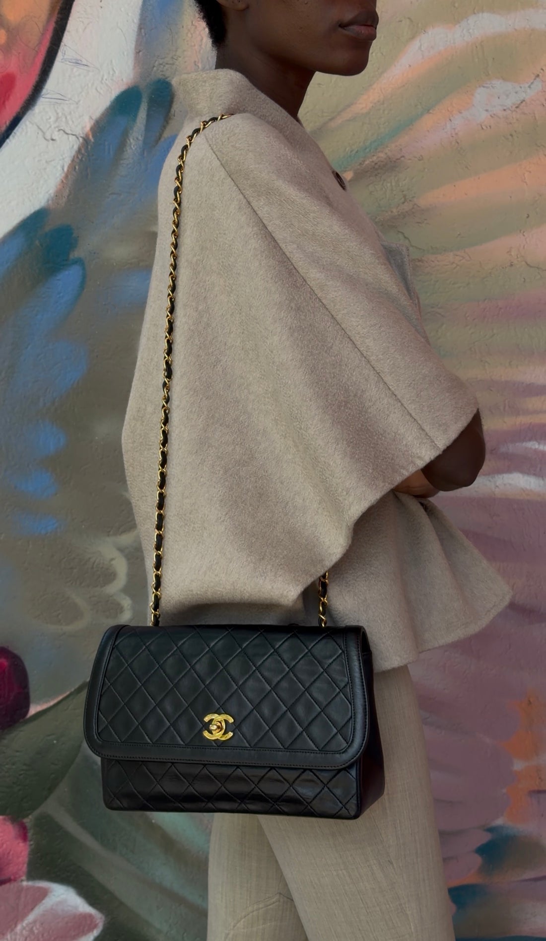 Chanel Black Quilted Lambskin Single Flap Chain Bag