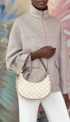 Celine Brown White Ava Medium Triomphe Coated Canvas Shoulder Bag