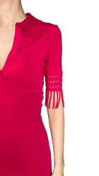 Alaia Fuchsia Pink Knit Polo Fringe Trim Midi Dress - 36 / US 2