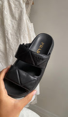 Prada Black Quilted Leather Double Strap Platform Slides - 35.5 (fits 37)