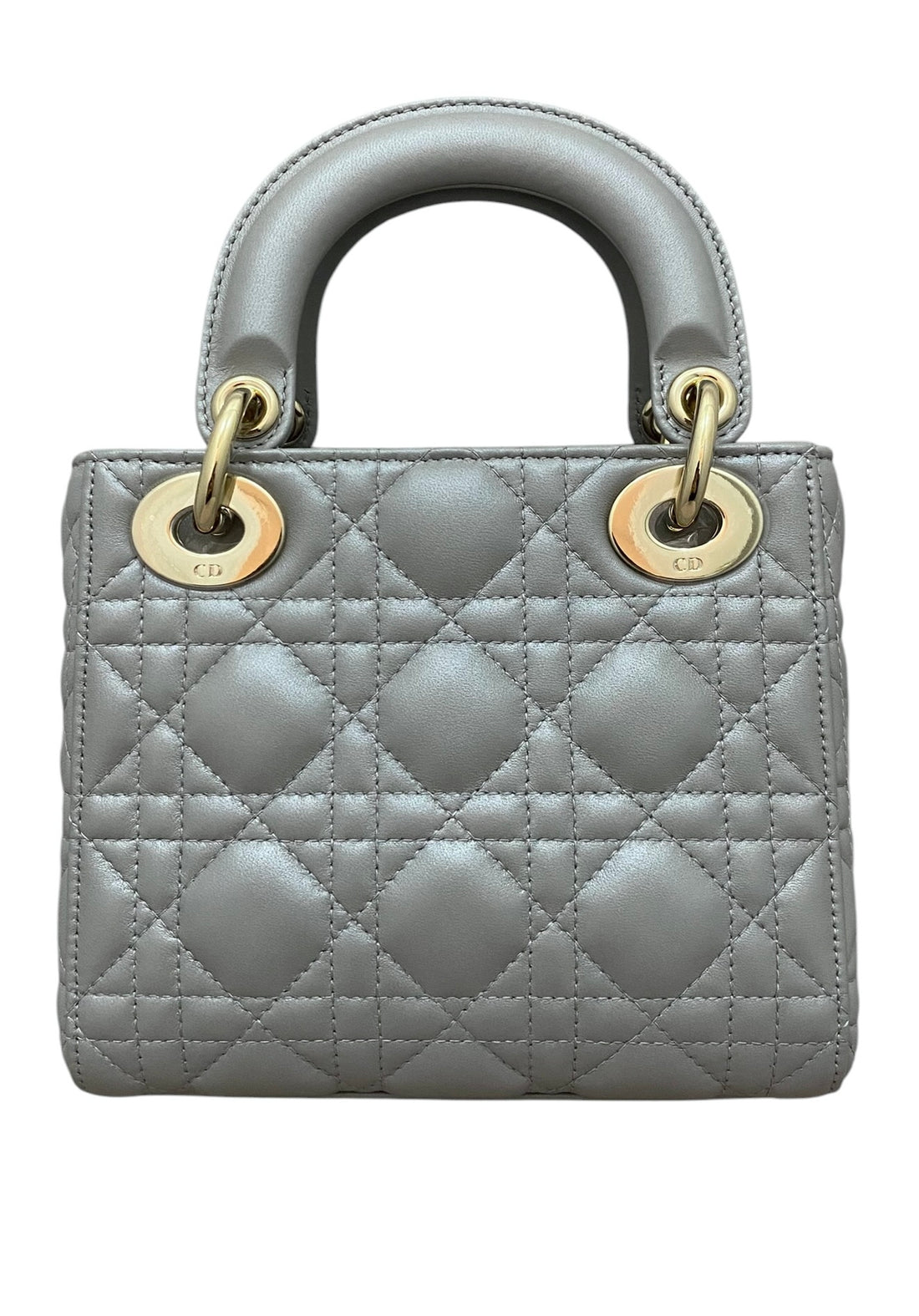 Christian Dior 2020 Pearl Grey Cannage Lambskin Mini Lady Dior Two Way Chain Bag