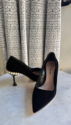 Miu Miu Black Velvet Pearl Embellished Pumps
