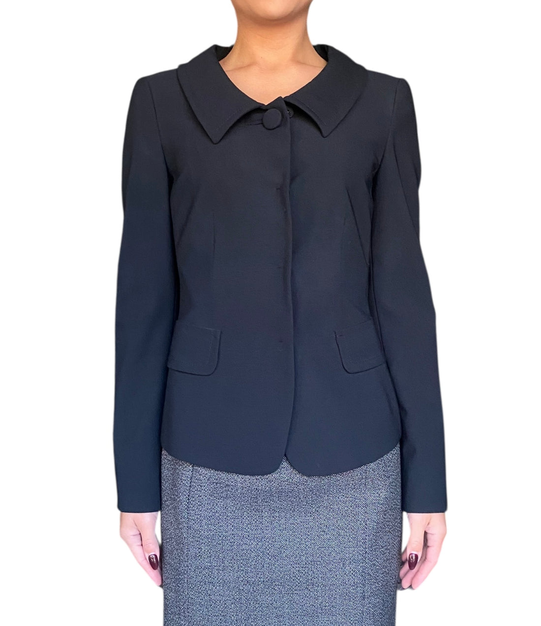 Prada Black Round Collar Fitted Jacket - 40 / US 4-6