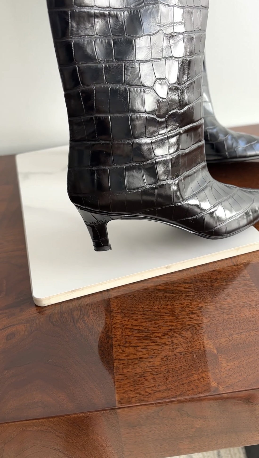 Toteme Croc Embossed 50mm Heel Black Leather Tall Boots - 37 / 36