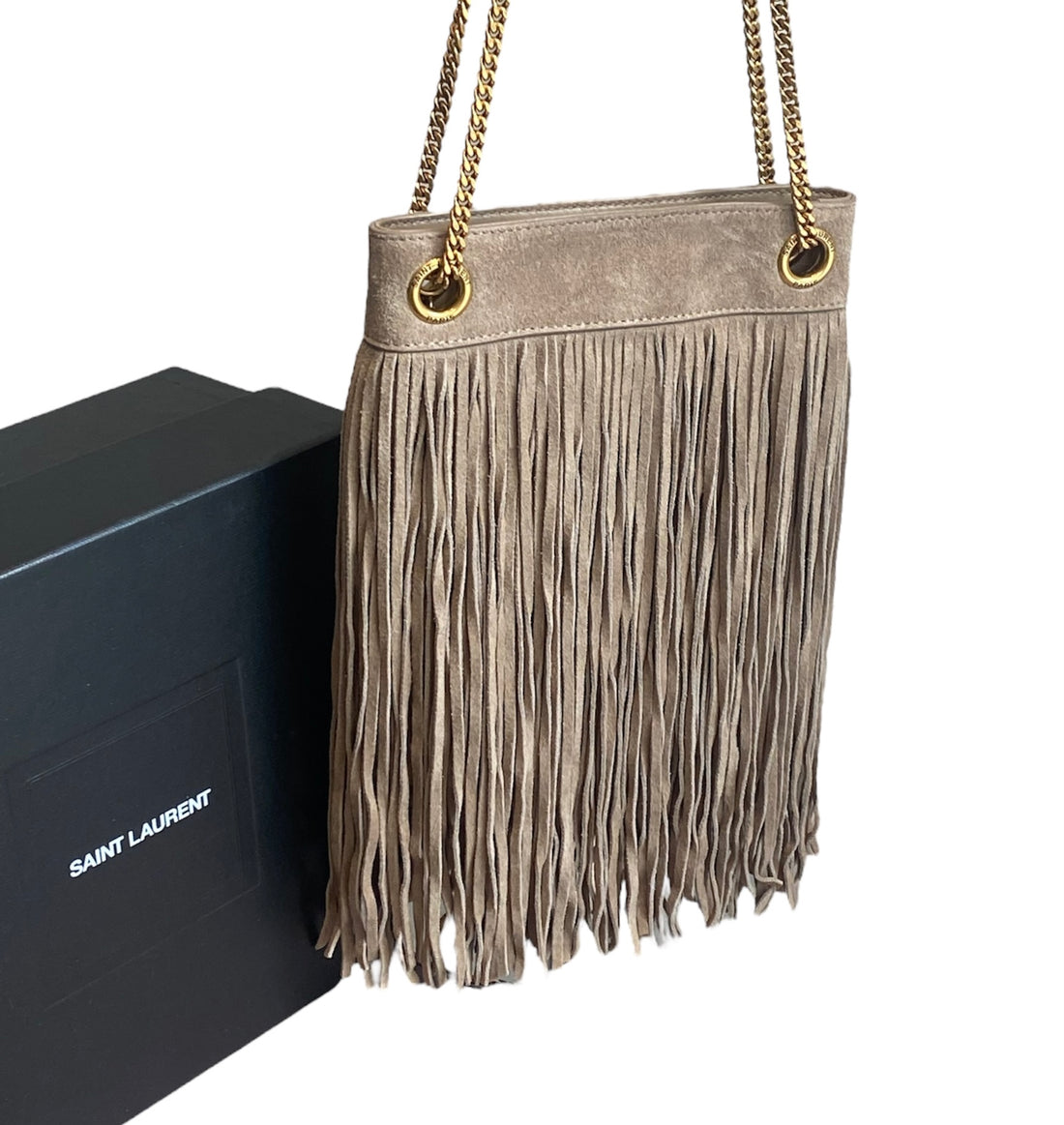Saint Laurent Brown Suede Fringe Grace Bag