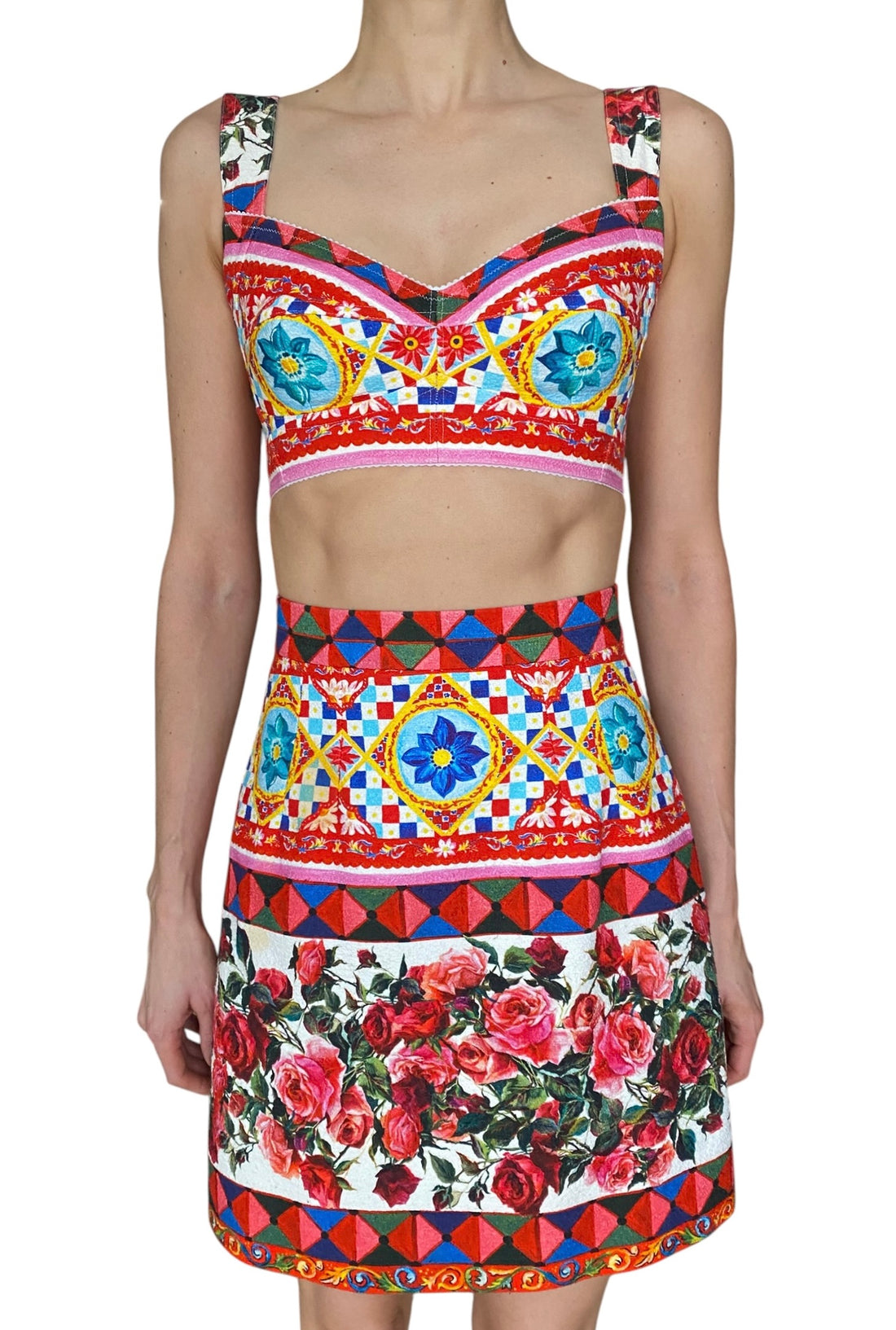 Dolce & Gabbana Multicolour Caretto Floral Printed 2-Piece Bralette and Skirt Set - 40 / US 4