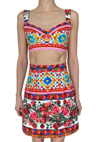 Dolce & Gabbana Multicolour Caretto Floral Printed 2-Piece Bralette and Skirt Set - 40 / US 4