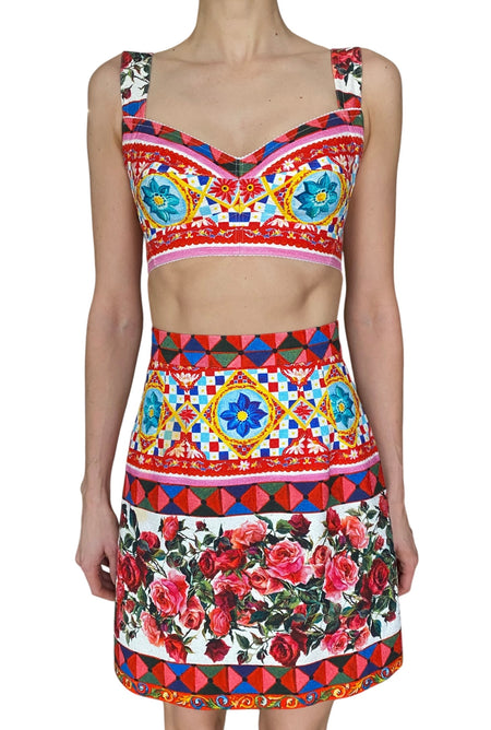 Dolce & Gabbana Multicolour Caretto Floral Printed 2-Piece Bralette and Skirt Set - 40 / US 4