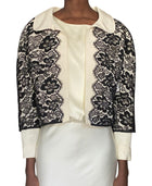 Carolina Herrera Ivory Black Lace Open Cropped Jacket - 12