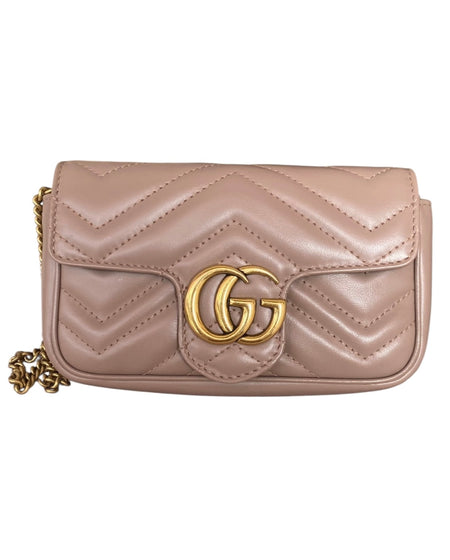 Gucci Taupe Super Mini Matelasse Marmont Crossbody Chain Bag