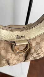 Gucci Monogram Canvas Gold Small D Ring Hobo Bag