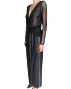 PatBo Black “Prism” Beaded Metallic Striped Lurex Gown - 40 / US 8