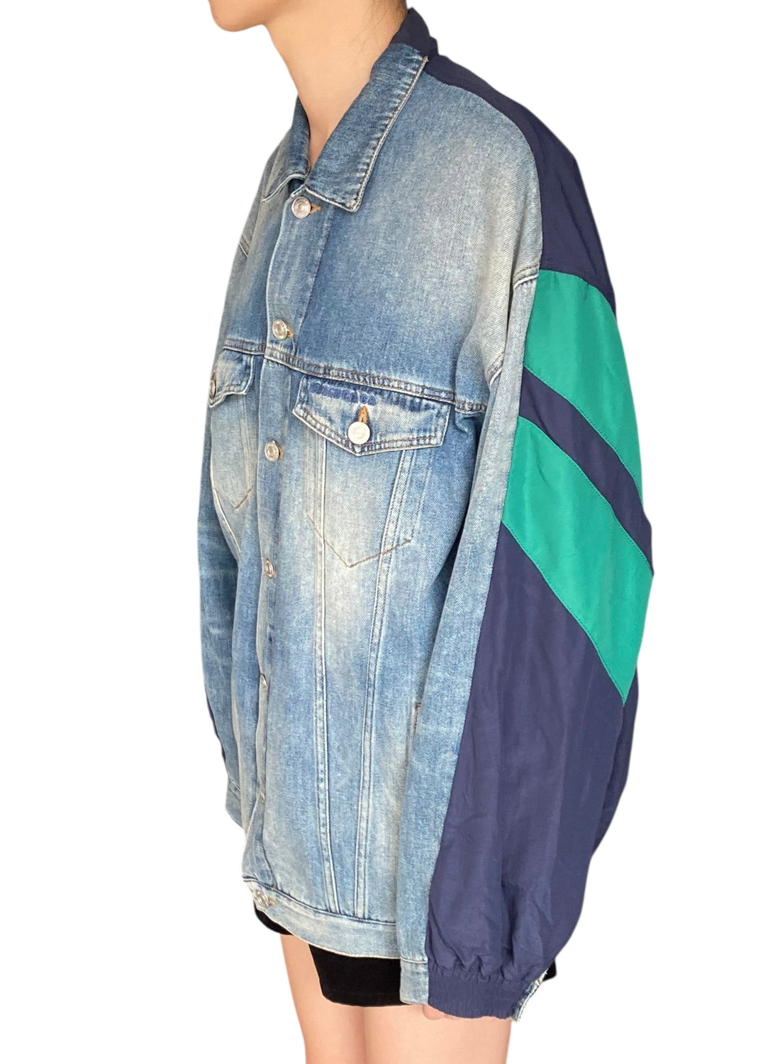Balenciaga Blue & Green Combo Denim Jacket - L