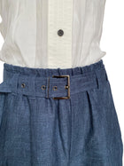 Brunello Cucinelli Blue Linen Belted Wide Leg Trousers - IT 42 / US 6