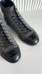 Chanel Charcoal Grey Felt and Black Cap Toe High Top Sneaker - 36.5