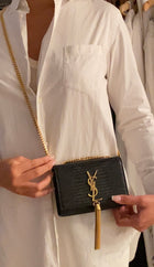Saint Laurent Black Croc Embossed Mini Kate Tassel Chain Bag Mini