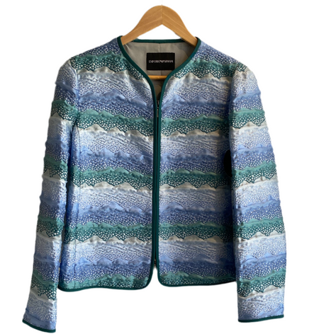 Emporio Armani Blue Ombre Brocade Zip Jacket - 44