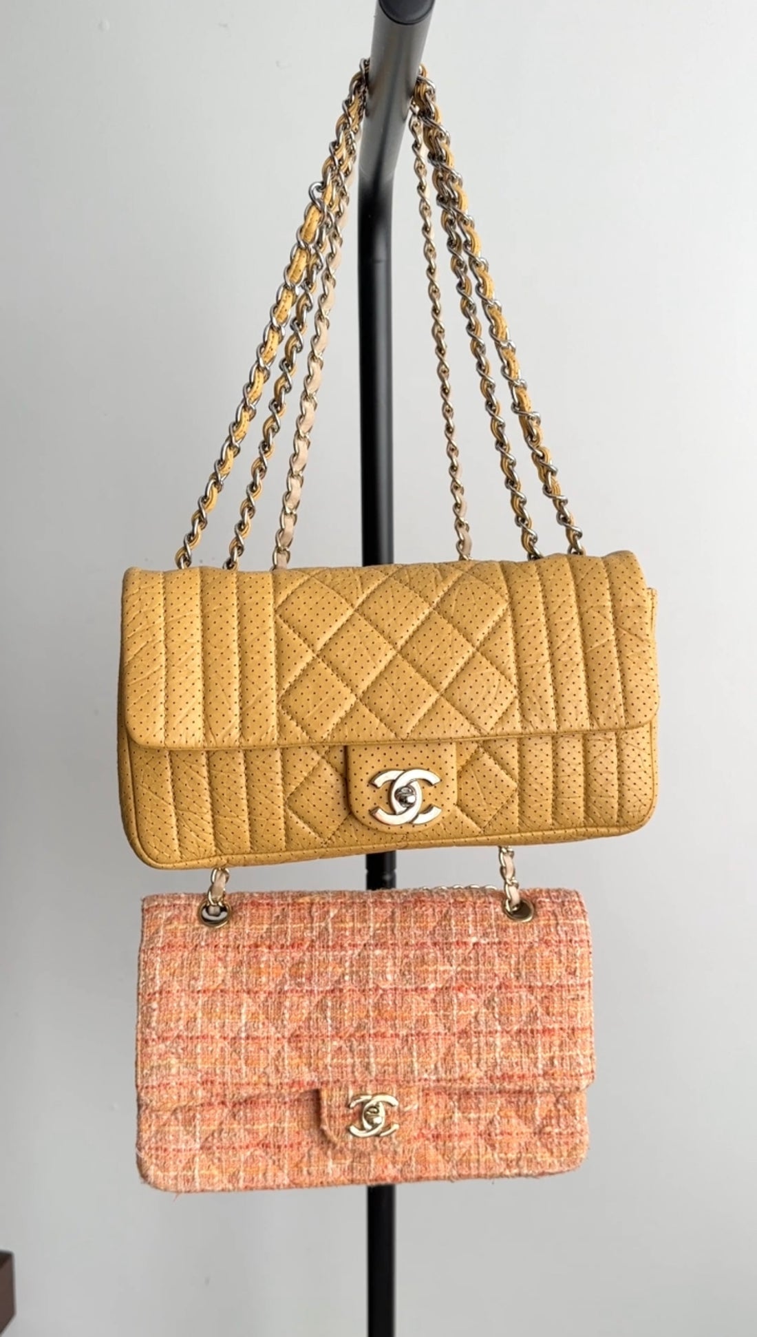 Chanel 2006 Mustard Yellow Perforated Leather Flap Bag