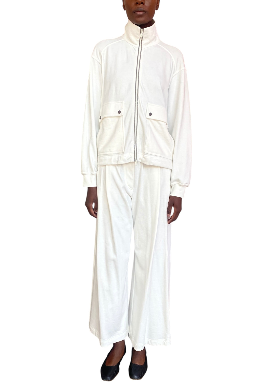 Brunello Cucinelli White French Cotton Terry Wide Leg Pants - S