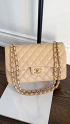 Chanel Beige Lambskin Jumbo Classic Double Flap Bag GHW