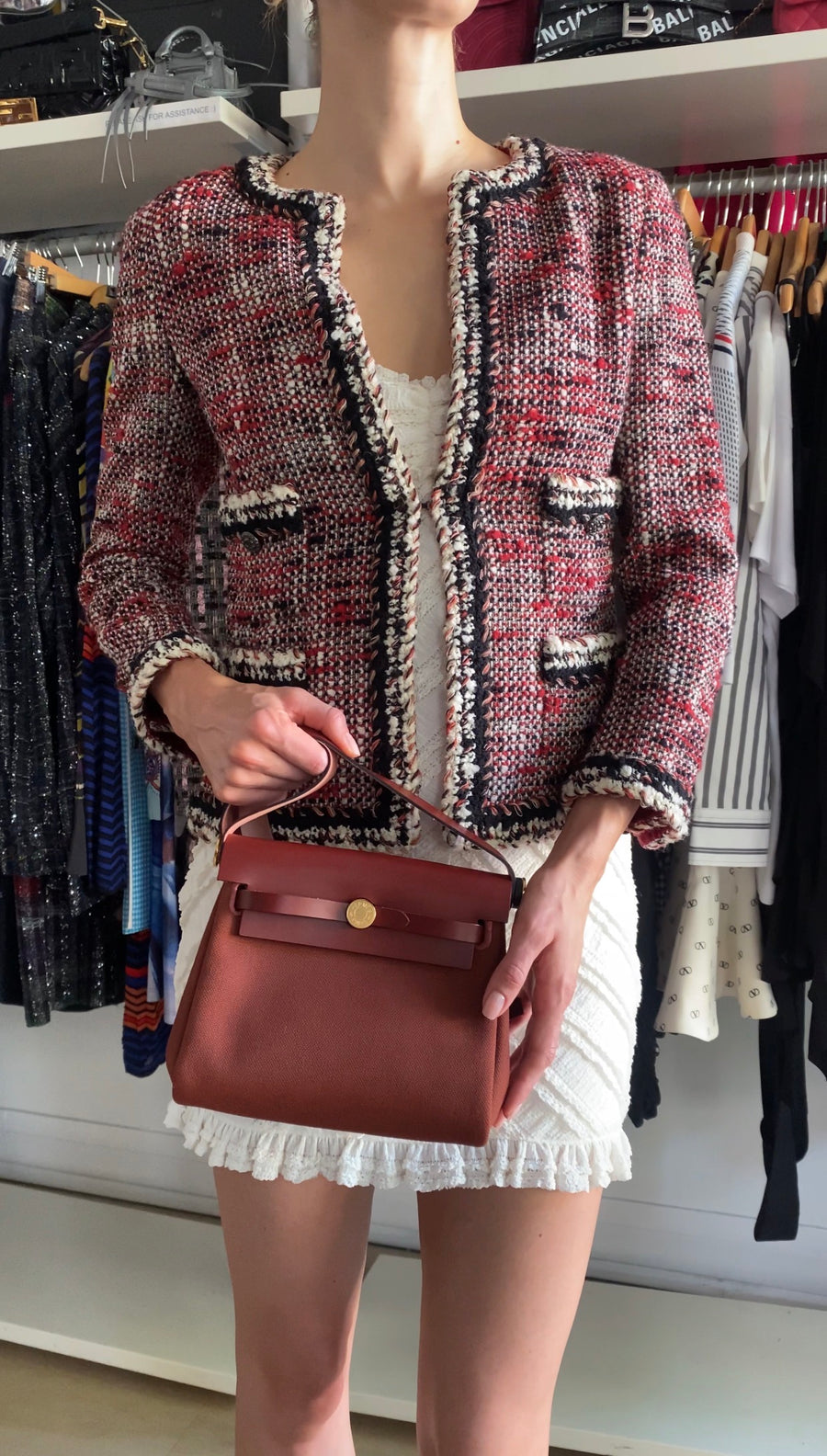 Hermes Herbag Zip Mini 20 Rouge H Toile Militaire / Vache Hunter GHW