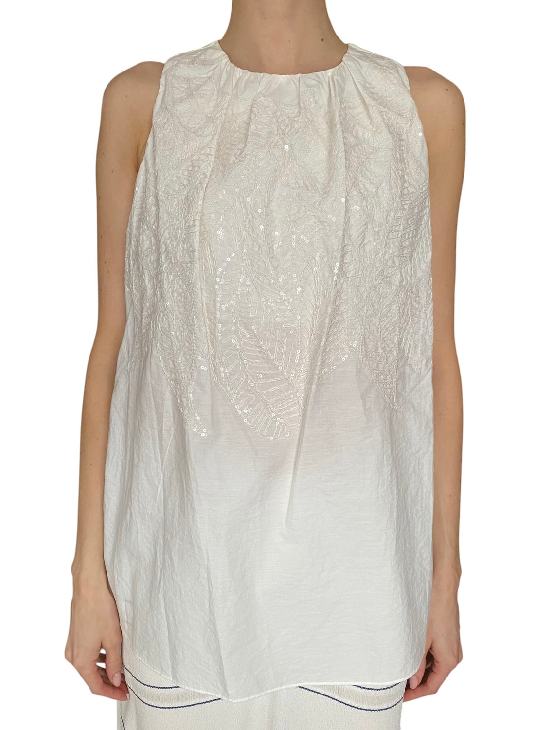 Brunello Cuccinelli White Sequin Embellished Sleeveless Top - US 4