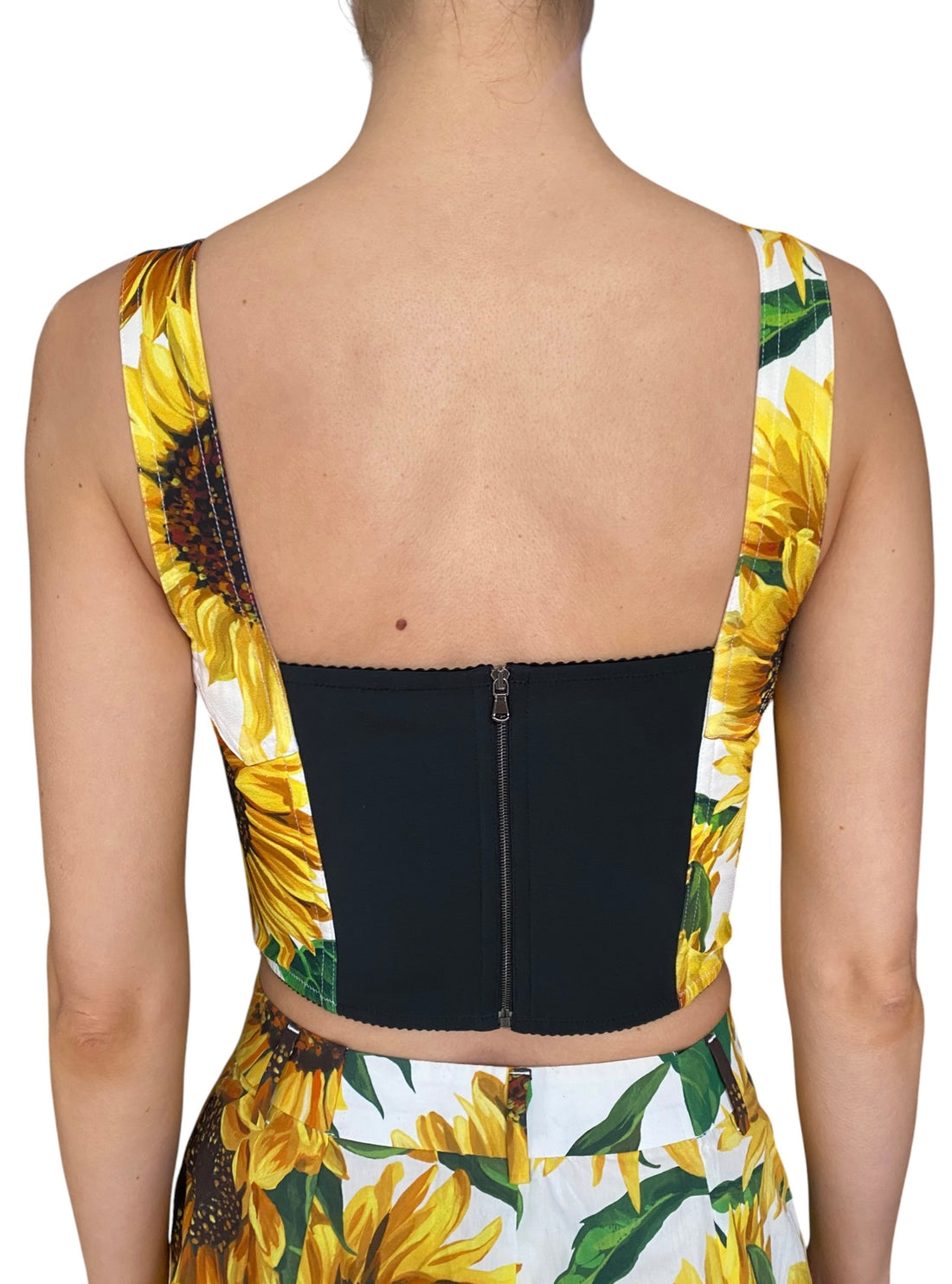 Dolce & Gabbana Yellow Sunflower Printed 2-Piece Bustier Shorts Set - 42 / US 4