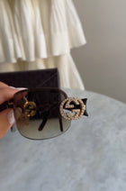 Gucci Brown Green Ombre Crystal GG Logo Shield Sunglasses GG4224