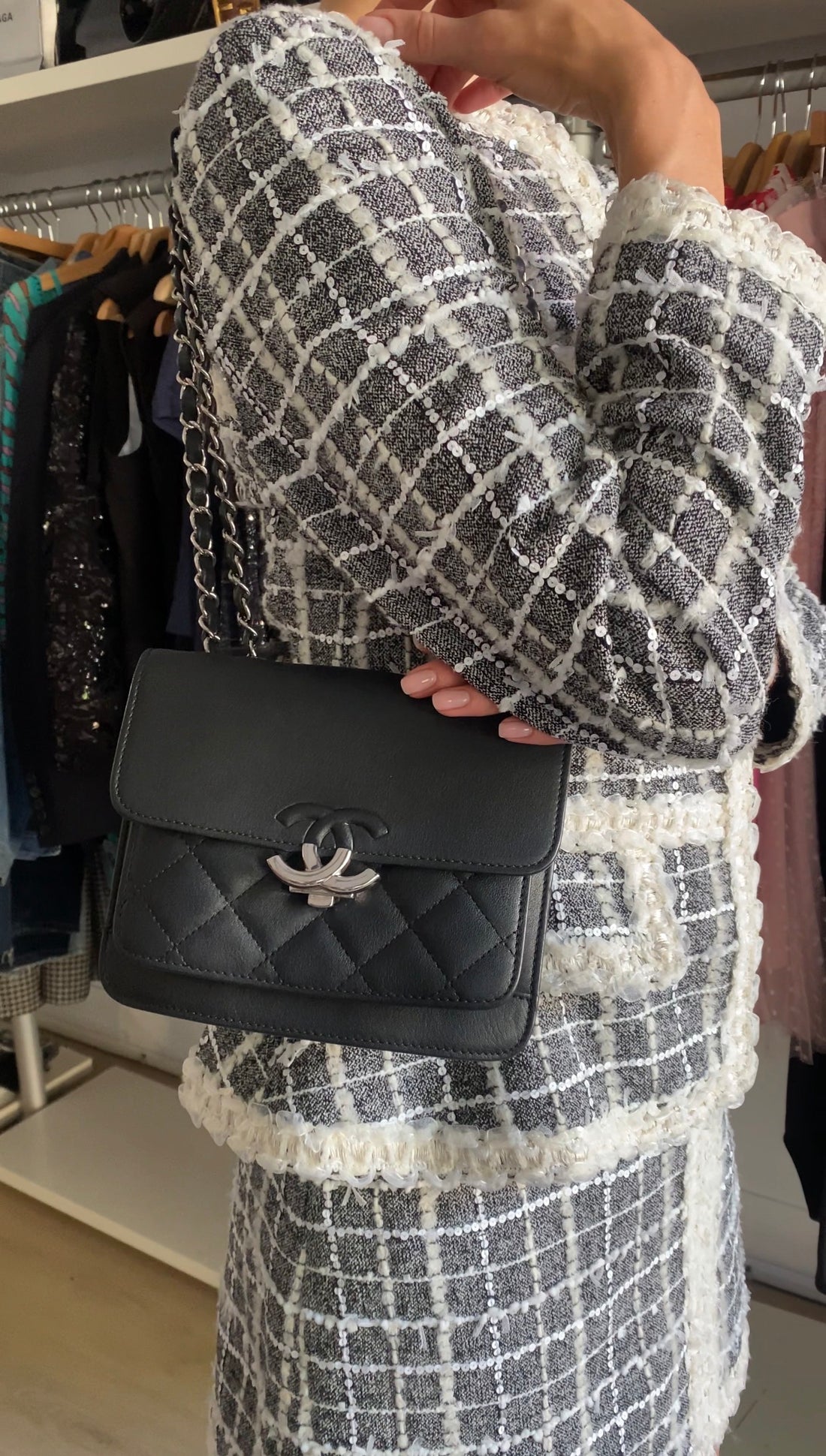 Chanel Small Black Calfskin CC Box Flap Bag