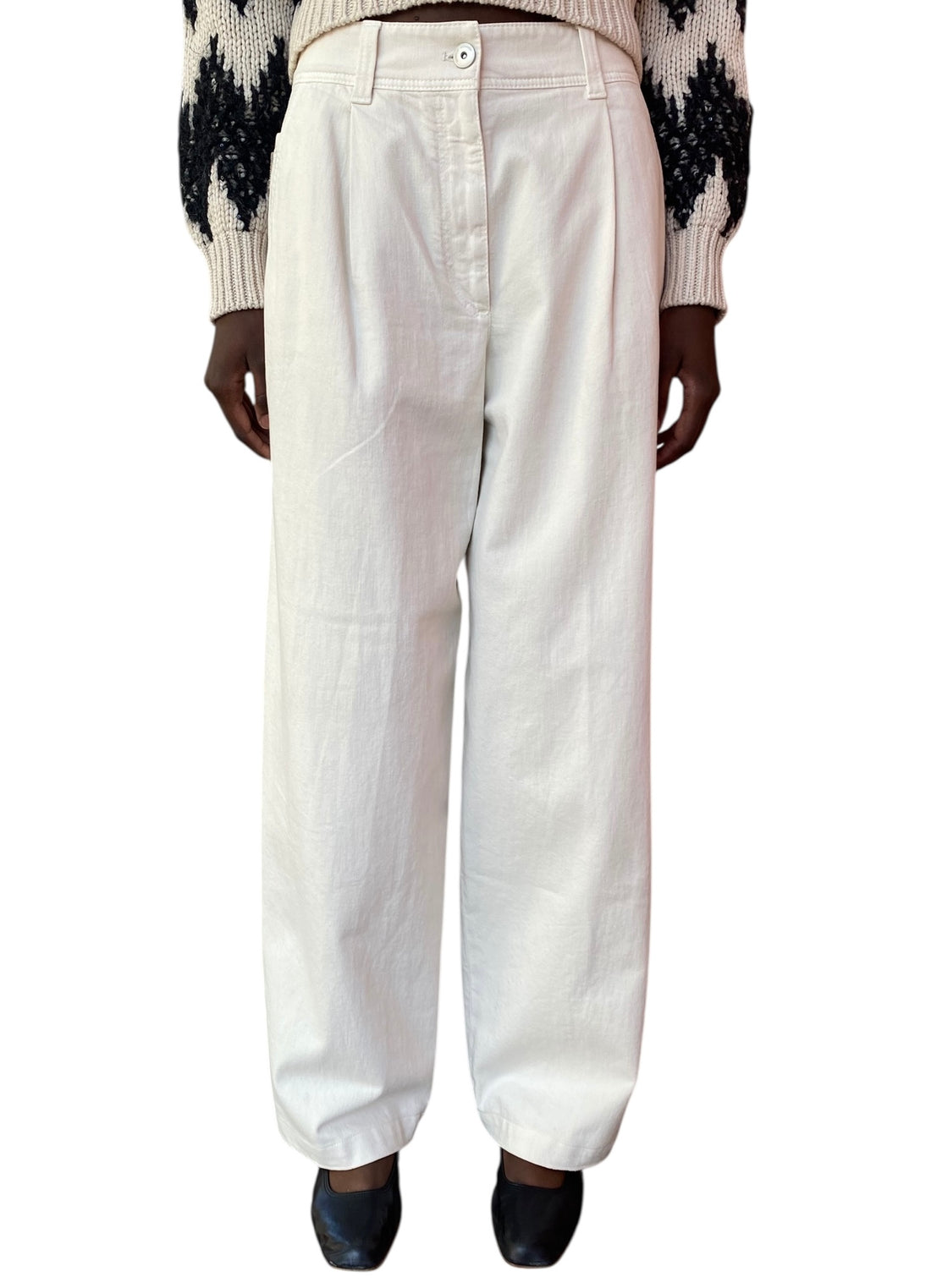 Brunello Cucinelli Ivory Loose Sartorial Straight Leg Denim - US 6