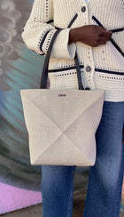 Loewe 2024 Grey Canvas and Black Leather Puzzle Fold Tote Bag