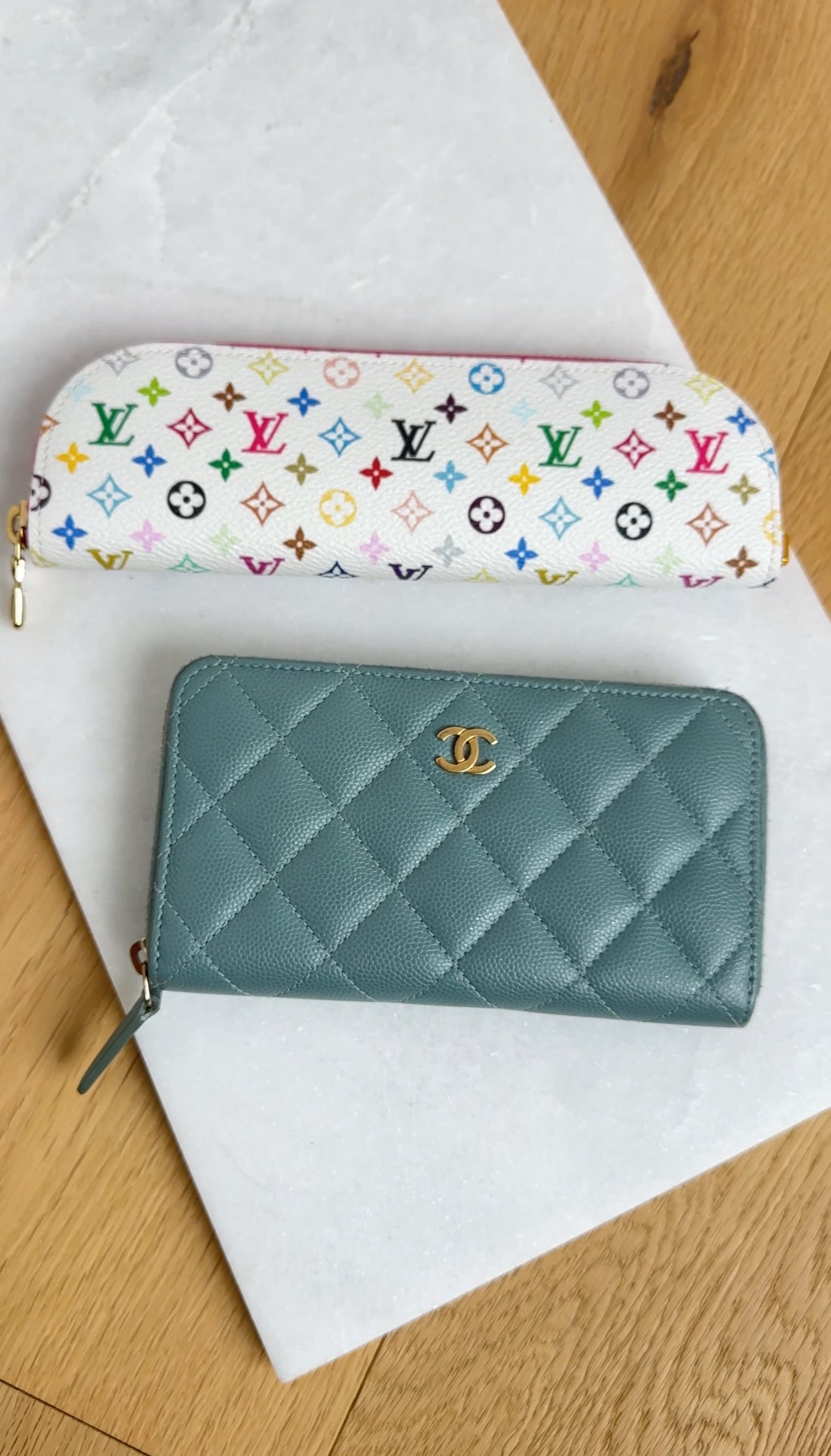 Chanel Blue Caviar Shimmer Leather Small Zippy Wallet