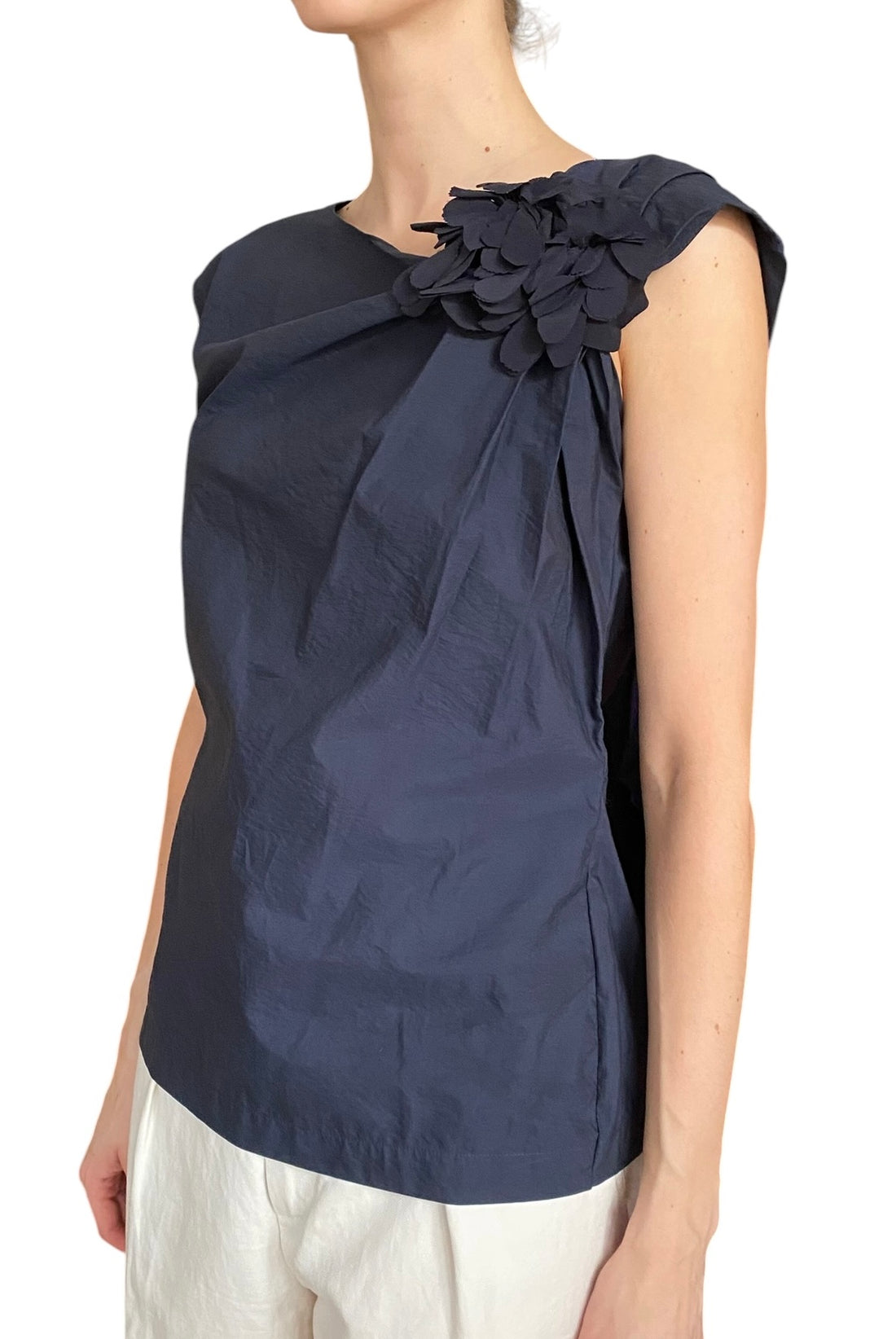Brunello Cucinelli Navy Floral Applique Sleeveless Top - US 2-4
