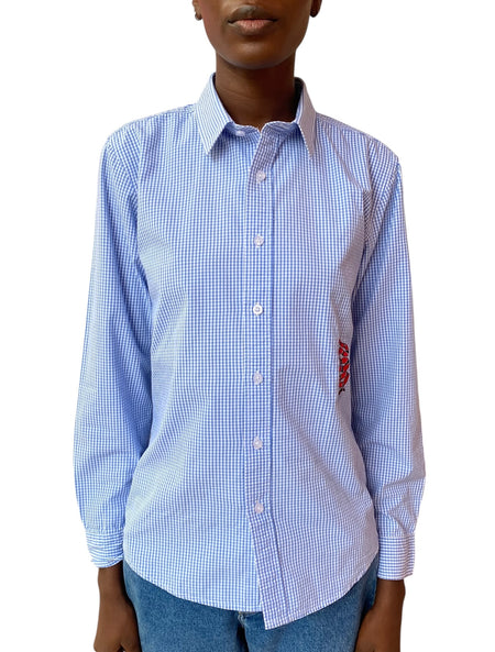 Gucci Blue Checked Snake Embroidered Shirt - US 2