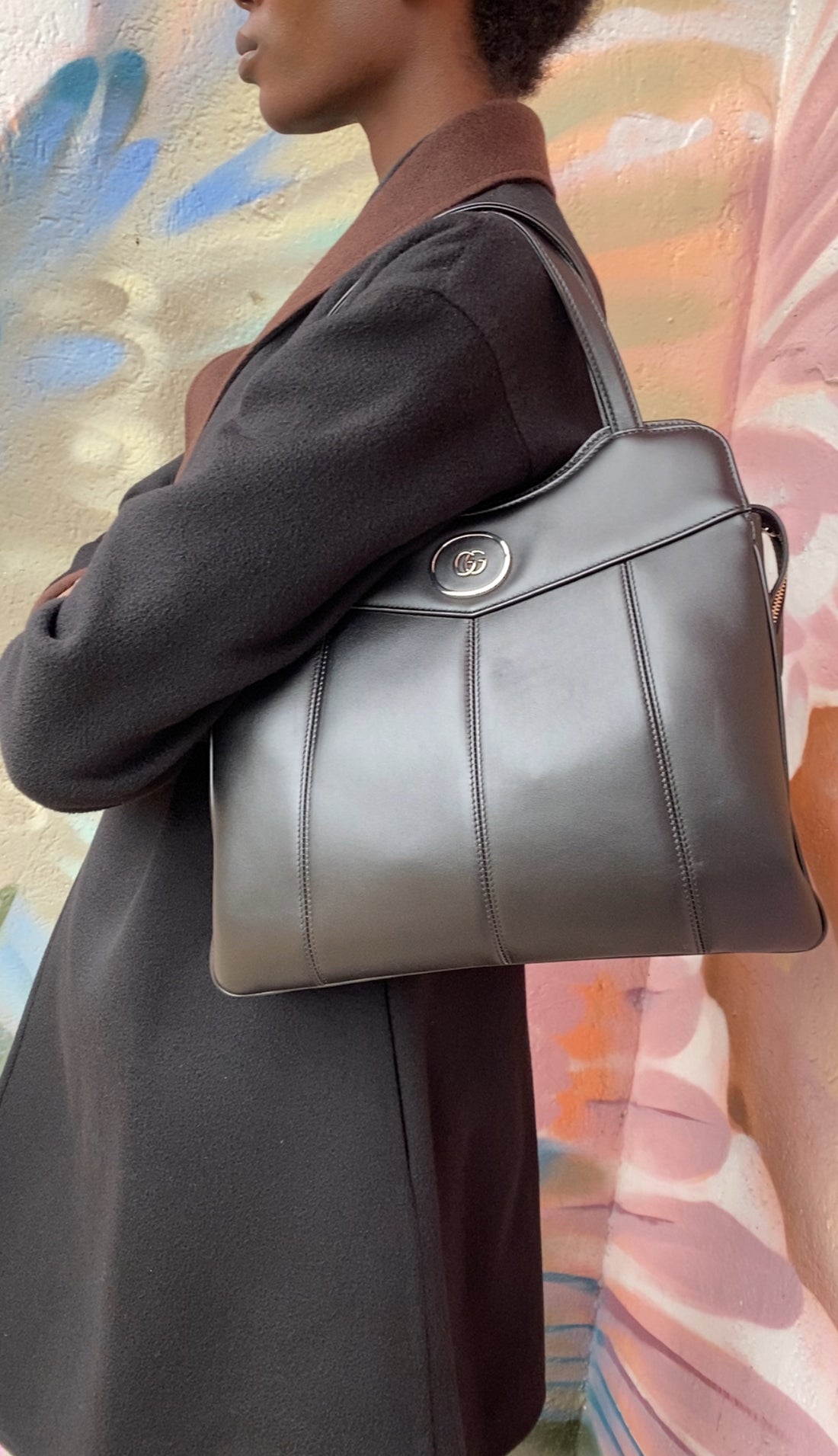 Gucci Black Leather Petite GG Two Way Tote Bag