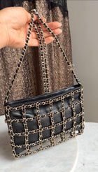 Chanel Black Lambskin Leather Chain Cage Frame Small Shoulder Bag