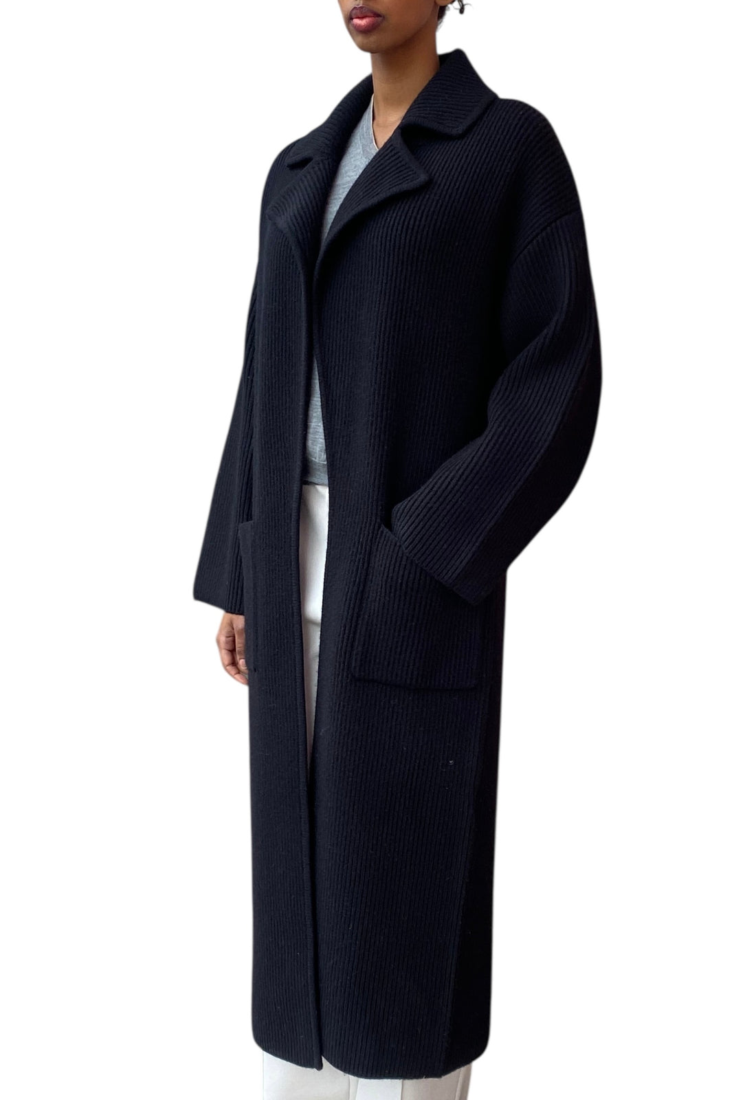 Toteme Black Wool Rib-Knit Cardigan Coat - XXS / US 2-8