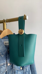Loewe Green Leather Pebble Mini Crossbody Bucket Bag