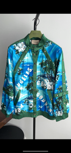 Gucci Blue and Green Los Angeles Souvenir Palm Tree Snap Jacket - S / M