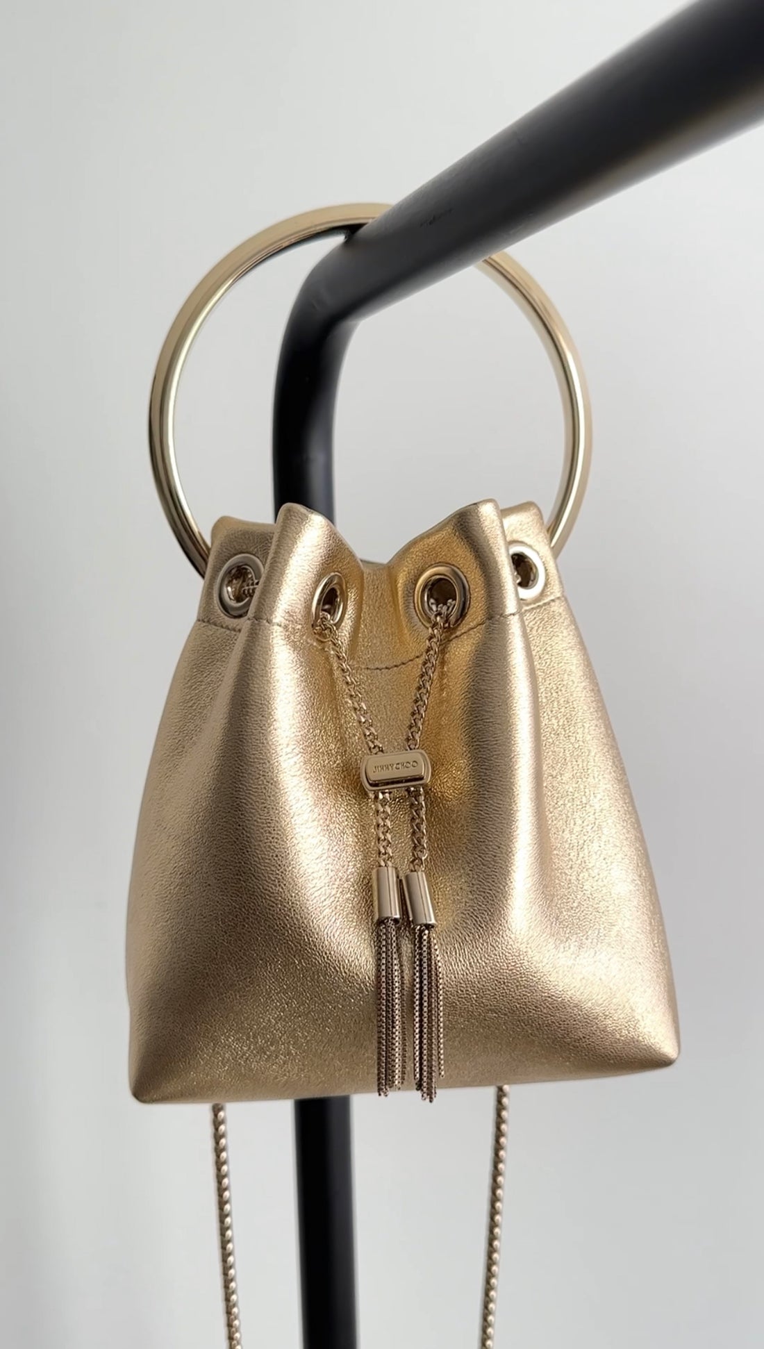 Jimmy Choo Gold Metallic Leather Micro Bon Bon Chain Bag