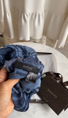 Gucci Blue GG Monogram Striped Modal Cotton Blend Triangle Shawl