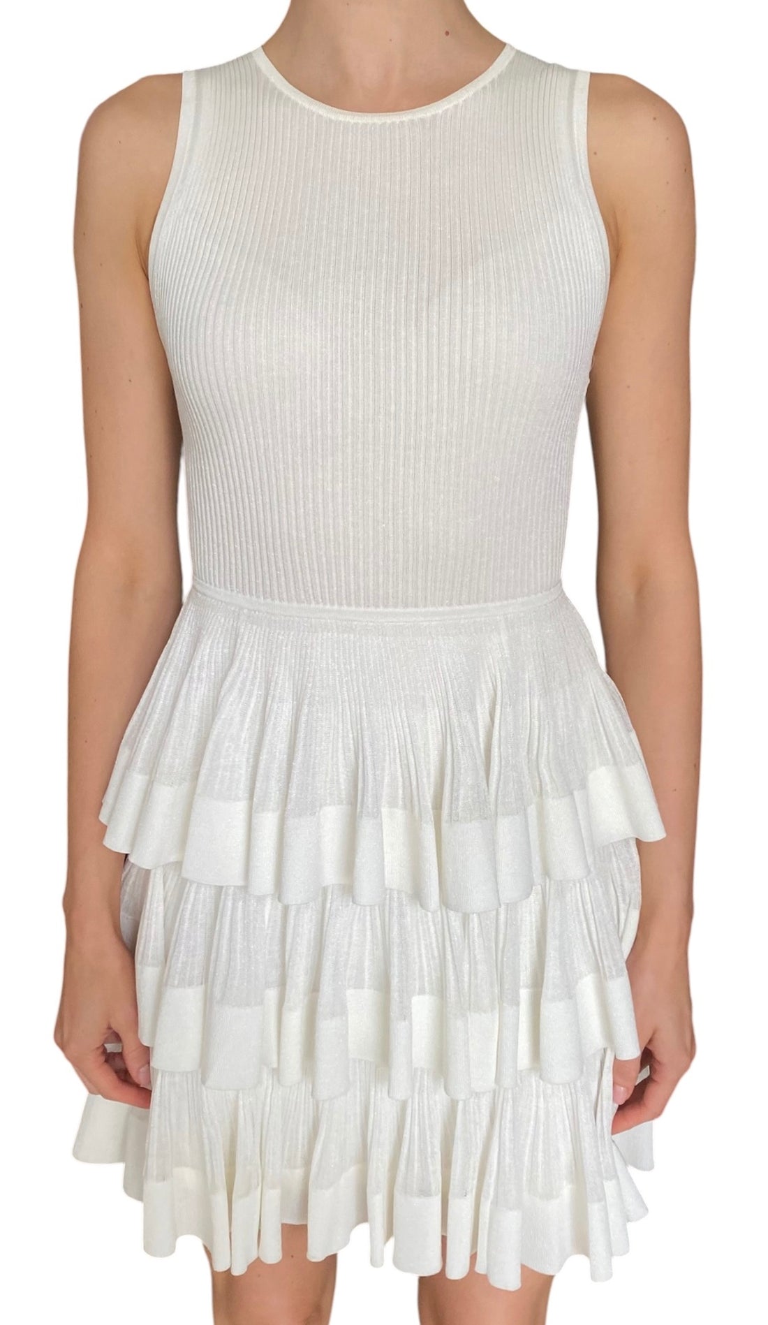 Zimmermann White “Crush” Ruffle Knit Mini Dress - 0 / XS / US 2-4
