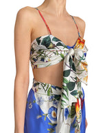 Oscar De La Renta Blue Silk Tie-Front Floral Printed 2-Piece Bralette Short Set - US 4