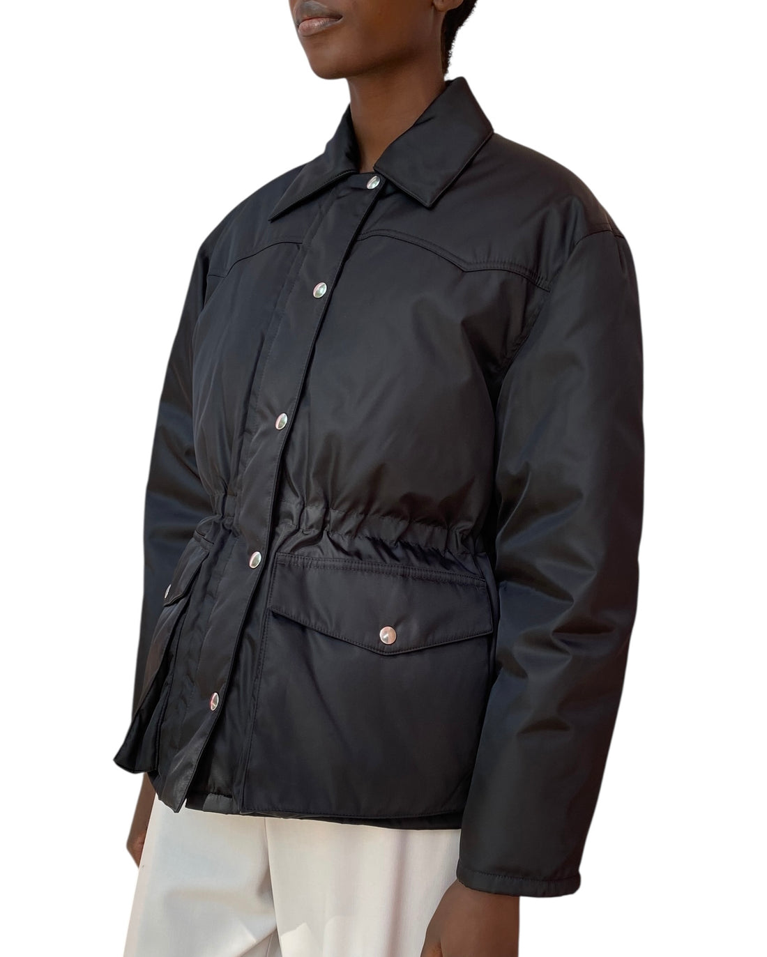 Prada Black Re-Nylon Button Down Padded Jacket - 38