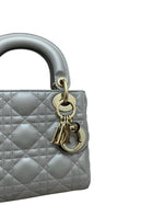 Christian Dior 2020 Pearl Grey Cannage Lambskin Mini Lady Dior Two Way Chain Bag