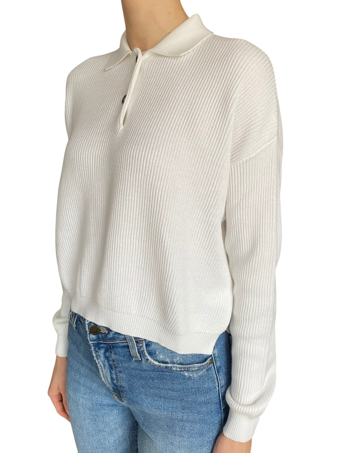 Brunello Cucinelli White Knit Ribbed Polo Sweater - S