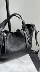 Burberry Black Grained Leather and Check Fabric Maidstone 2-way Bag