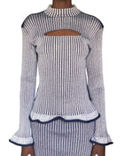 Louis Vuitton 2015 Navy Ribbed Knit Keyhole Sweater Skirt Set - M / US 6