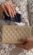 Chanel Light Beige Caviar Quilted Leather Timeless Clutch Bag